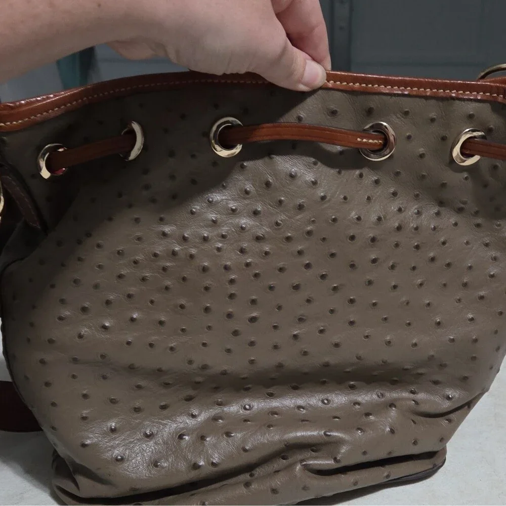 Dooney & Bourke Ostrich Embossed Leather Drawstring Bag & Continental Wallet Set